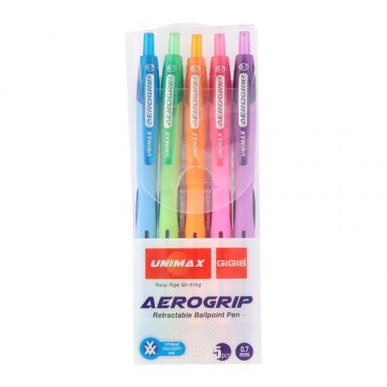 Ручка кулькова 140-20 Aerogrip-3 автомат. (набір 5кол.) "асорті" (ціна за набір) (Unimax)