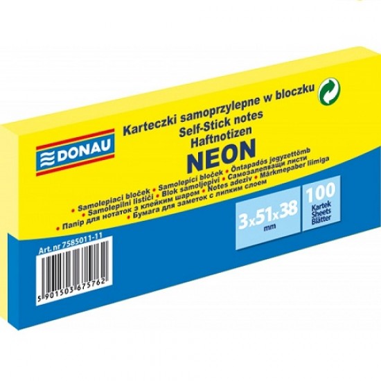 Стікер 38*51мм 3*100арк жовтий NEON 7585011-11 (36) (DONAU)