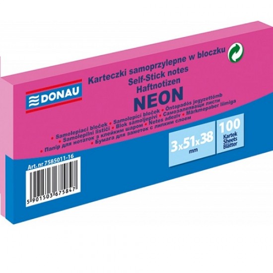 Стікер 38*51мм 3*100арк рожевий NEON 7585011-16 (36) (DONAU)