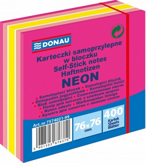 Стікер самокл. 76*76мм 400арк NEON-пастель рожевий 7574021-99 (12) (DONAU)