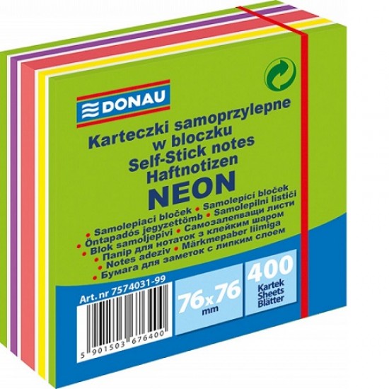 Стікер самокл. 76*76мм 400арк NEON-пастель зелений 7574031-99 (12) (DONAU)